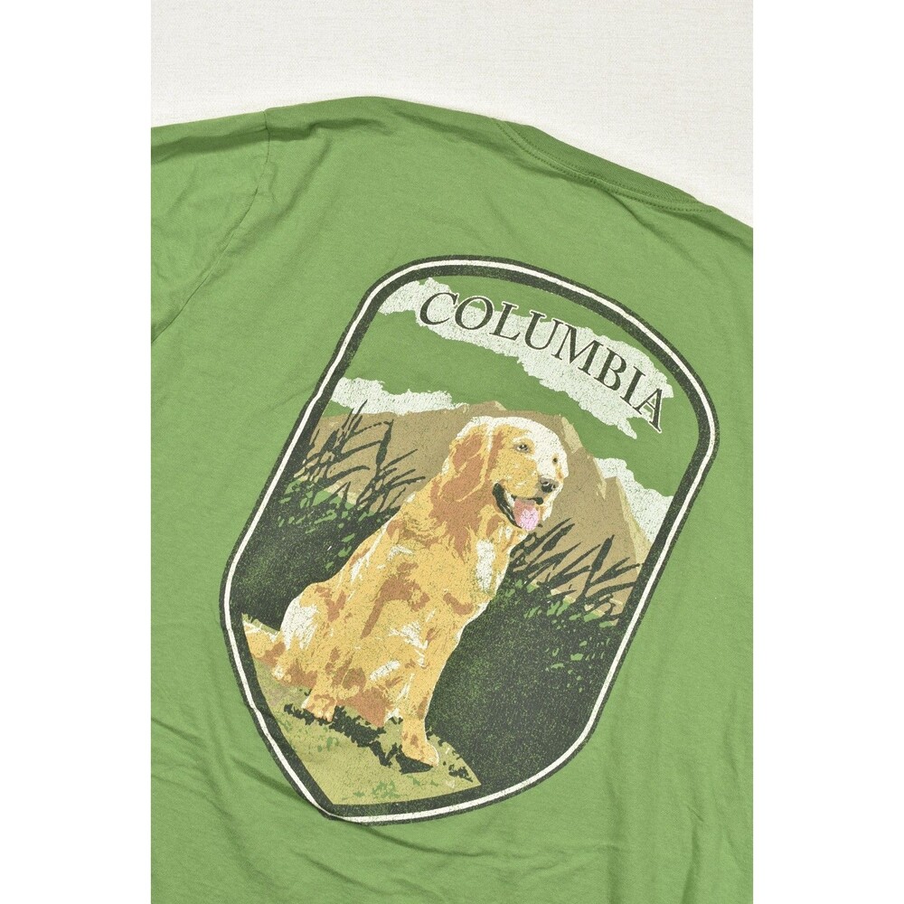 Columbia T Shirt Mens 2XT Green Golden Retriever Dog Mountain Graphic Tee Crew